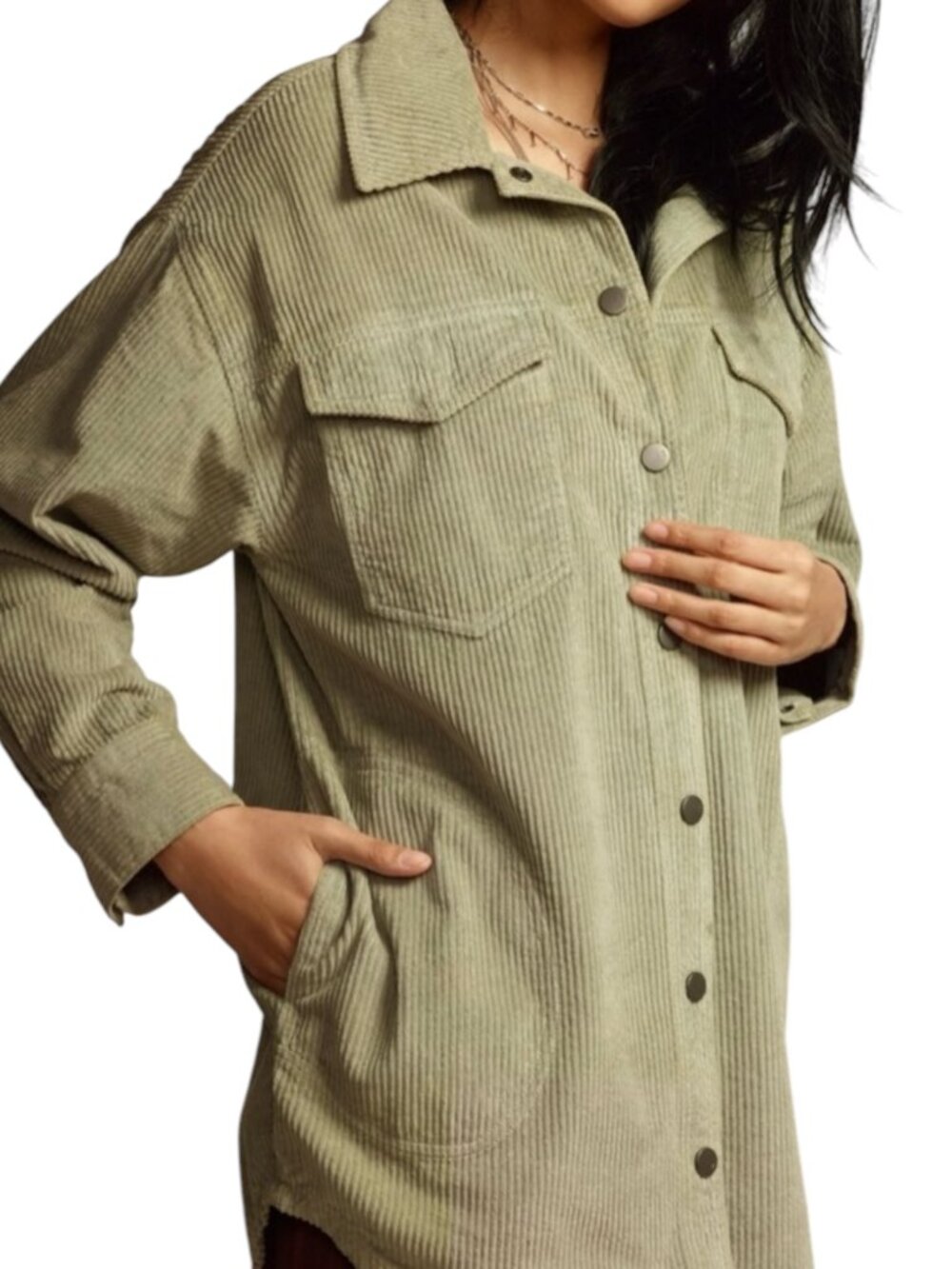 Pilcro Anthropologie The Tillie Relaxed Shacket Corduroy Jacket Gray XS - Picture 2 of 10
